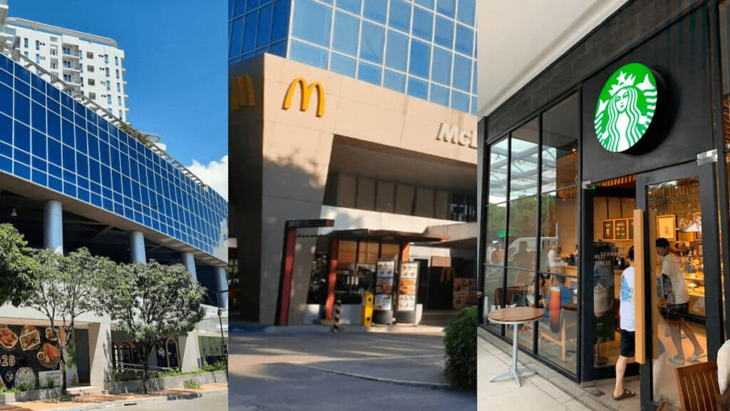 マクタン・ニュータウンのオフィスビルとチェーン店