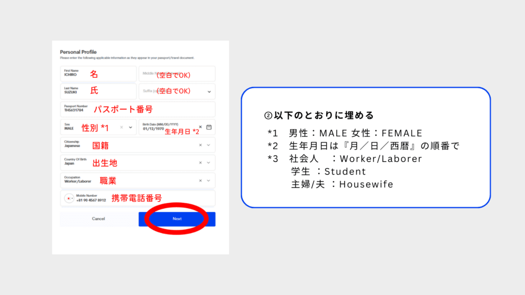 eTravelの登録画面
