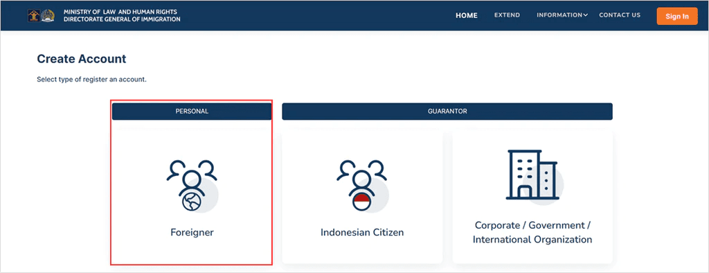 インドネシアのe-Visa(e-VOA)申請サイトの画面