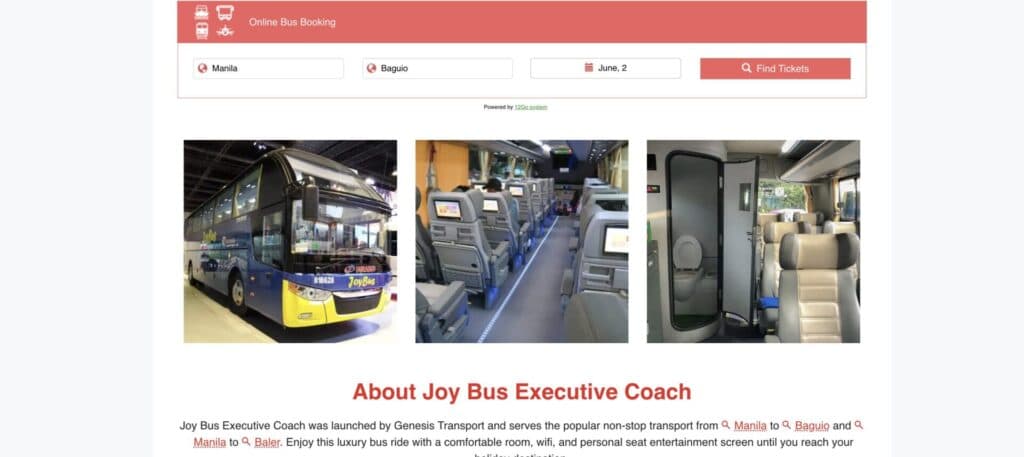 Joy Busの予約ページ